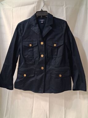 Chaps Navy Utility Jacket with Wood-Tone Buttons
